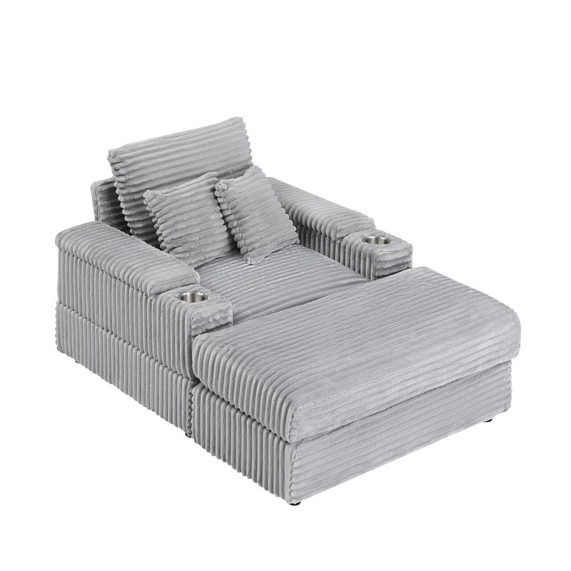 Canapé 43 po avec repose-pieds en velours côtelé 43 po, Polyester gris