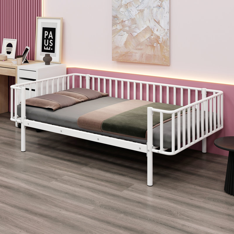 Durable Steel Slat Support Daybed with Sturdy Metal Frame, White