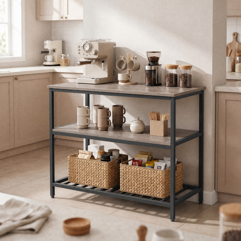 Riggle 47.2'' Wide Kitchen Island, Greige/Black
