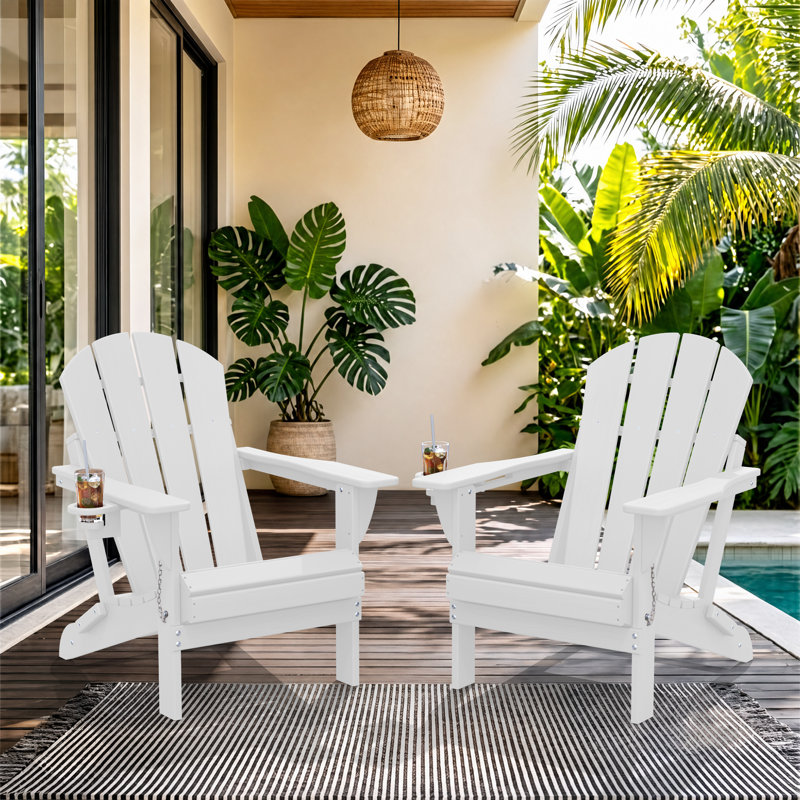 HDPE Outdoor Foldable Adirondack Chair Set Fire Pit Chair, White