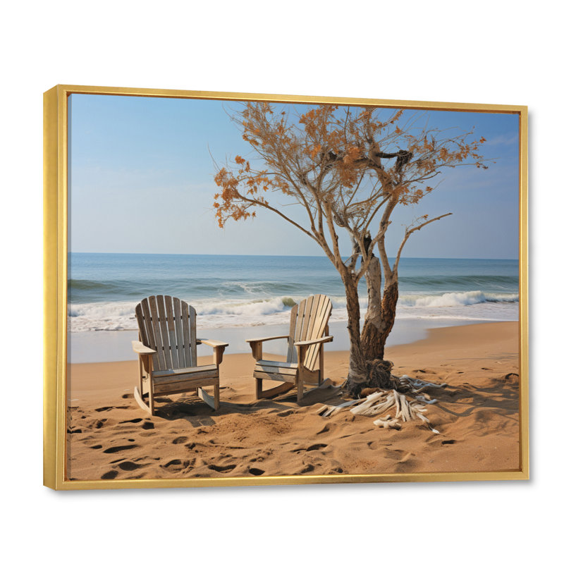 Ambur Beach Chairs Scenery II sur toile, Cadre flottant doré, H 12 po x l 20 po x P 1 po