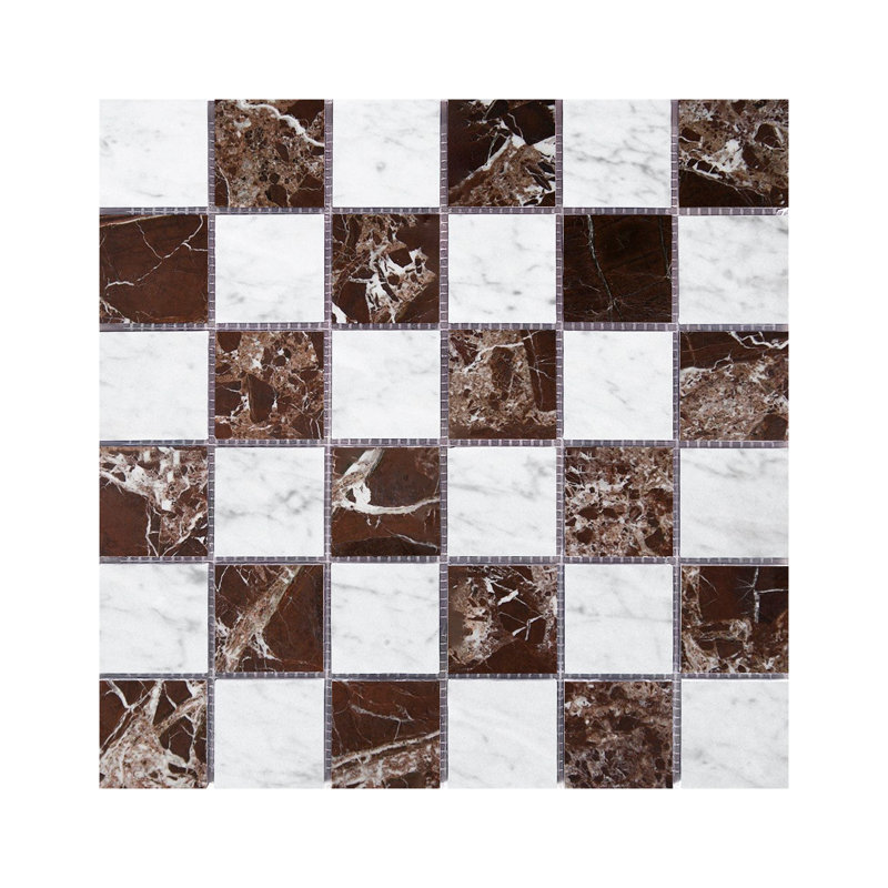 Marbre de Carrare et Rosso Levanto, damier adouci

Mosaïque murale et de plancher en damier

Carrelage mural et sol mosaïque