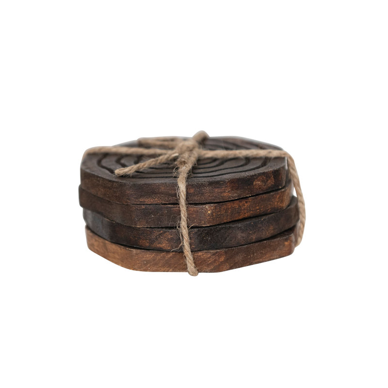 Wood Round 5 Piece Coaster Set
