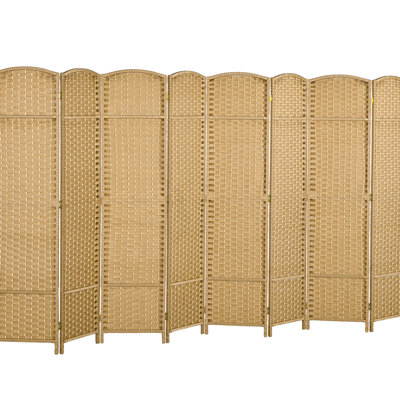Paravent de 5,6 pi de hauteur à 8 panneaux, écran d'intimité en bois naturel pour bureau à domicile, tissage ravissant