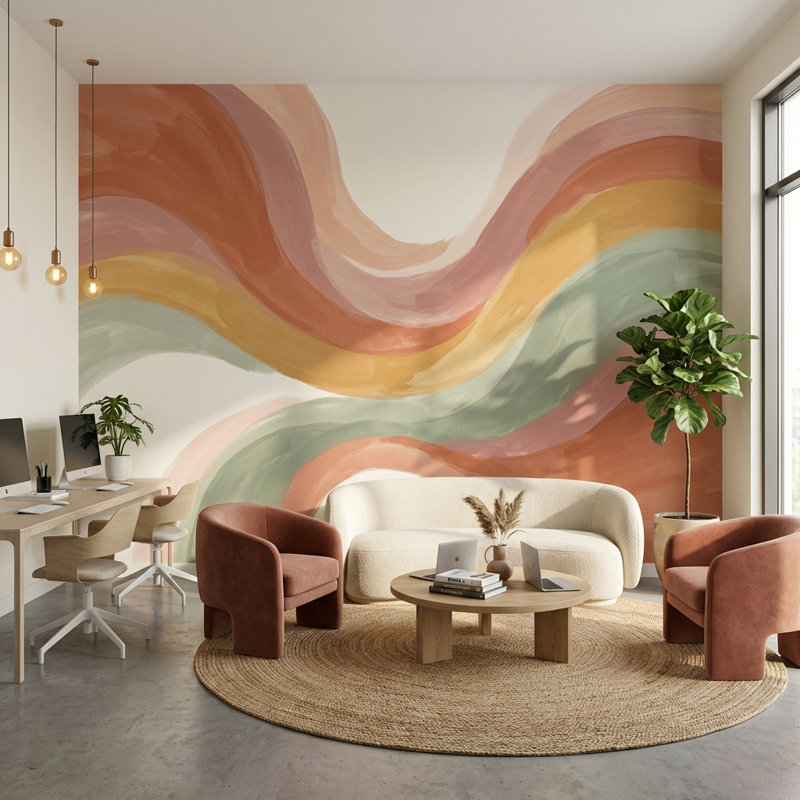 Murale artistique Wavy, 140 po x 108 po, Peler et coller