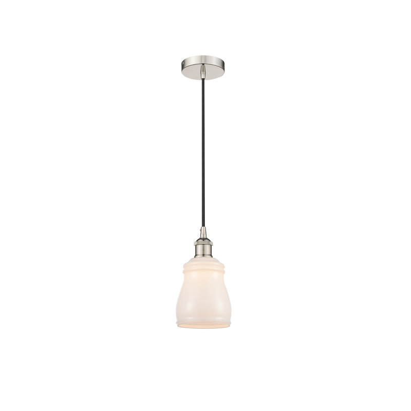 Luminaire suspendu en forme de dôme à 1 lumière Mccarver, Blanc, Nickel poli
