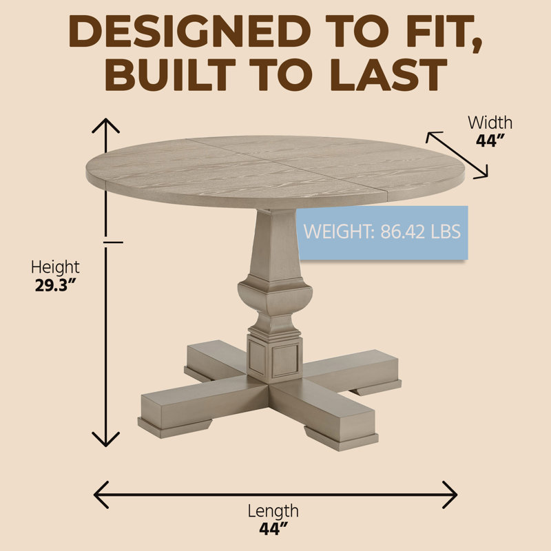  Rumson 44" Modern Farmhouse Pedestal Dining Table, Rustic Beige, Beige