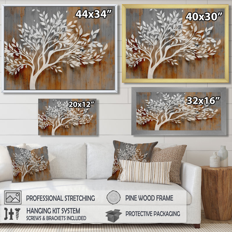 «White Tree of Life On Wood - Tree of Life», impression sur toile spirituelle blanche, H 24 po x l 32 po, Cadre flottant