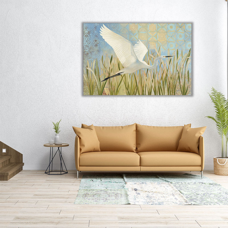 «Snowy Egret in Flight», reproduction d'art sur toile, H 32 po x l 48 po