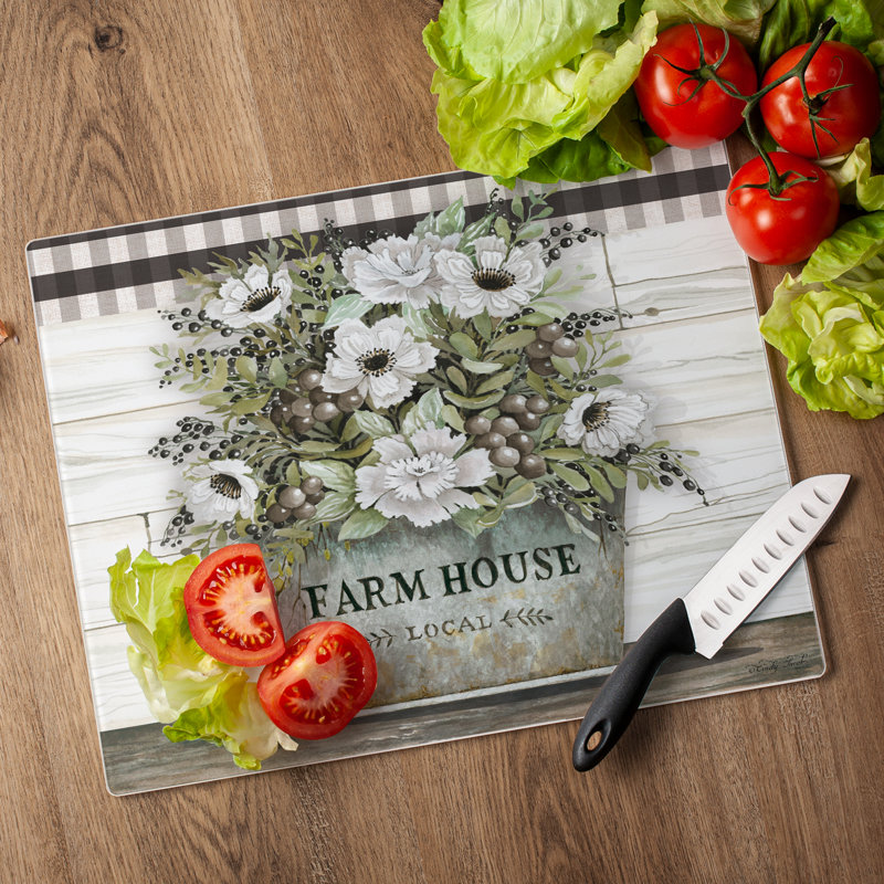 Vintage Farmhouse Rectangular Tempered Glass Cutting Board