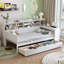 Lit de jour simple avec tablettes de rangement, deux tiroirs de rangement et bureau d'étude-182403683-182403680