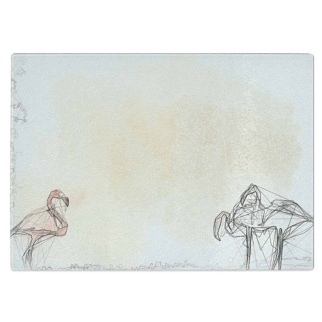 Tempered Glass Three Flamingo Birds in Abstract Chopping Board