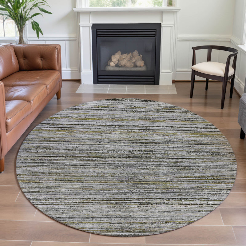 Premium Machine Washable Larock AMF1239 Stripes Rug, Round 8'