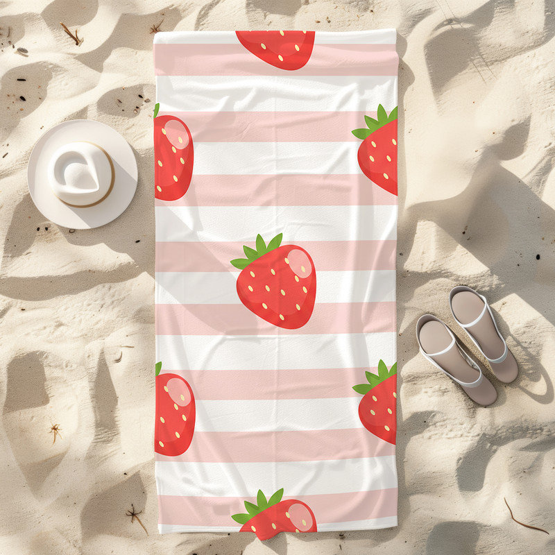  Serviette de plage légère en microfibre, absorbante et sans décoloration, 30 po x 60 po, fraise rayée, Fraise rayée