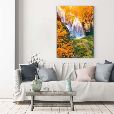 Waterfall In Autumn - Wrapped Canvas Print
