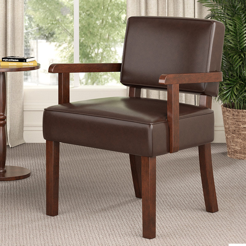 Naethan Upholstered PU Leather Arm Accent Chair for Living Room, Accent Armchair, Dark Brown