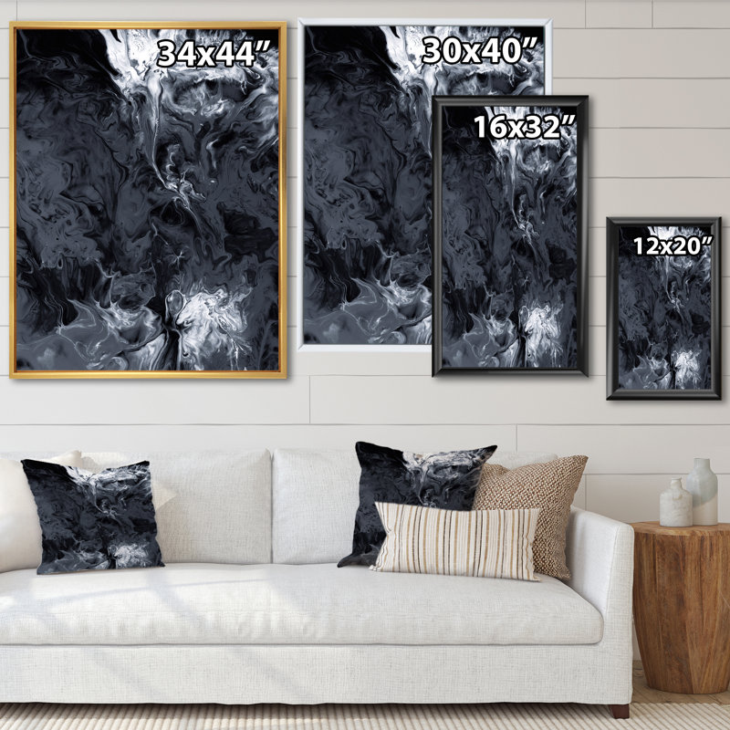 Nuage blanc sur fond noir - peinture sur toile, H 32 po x l 24 po x P 1 po, Cadre flottant blanc