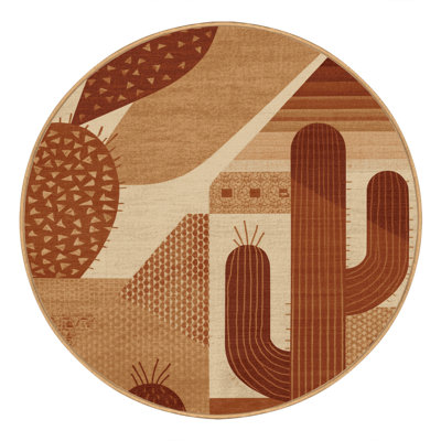 Machine Washable Parrilla Prickly Pear Global Inspired Geometric Rug in Brown – LightBrown Binding