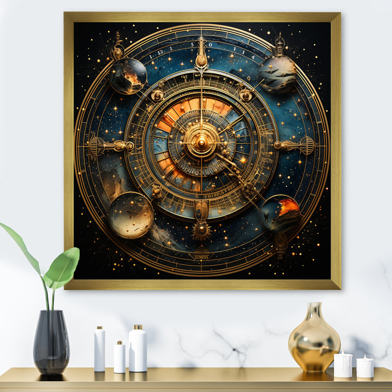 Voyage astrologique II - Astrologie, art mural, Cadre doré simple, H 30 po x l 30 po x P 1,5 po