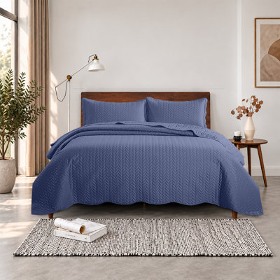 Ensemble de couvre-lit en microfibre gaufrée Oxford Leaf avec taies d'oreiller – Couette réversible légère