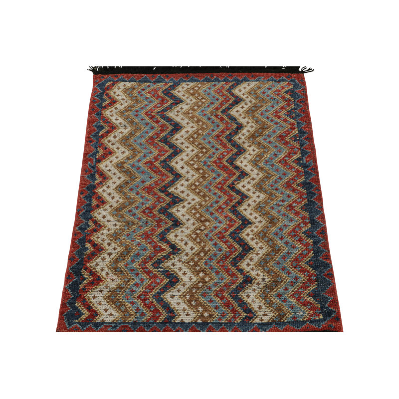 Rug & Kilim’S Antique Tribal Rug In Red, Blue And Beige-Brown Chevrons, Rectangle 10' x 14'