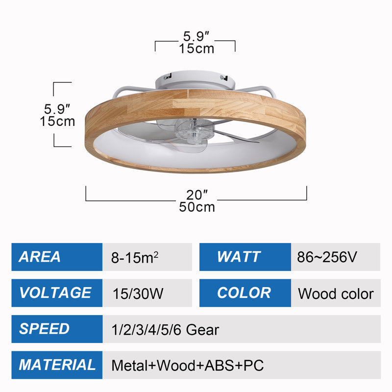 Ventilateur de plafond à profil bas 20 po avec lumières à DEL à intensité variable (style A)