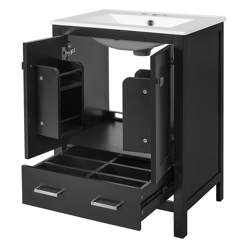 Meuble-lavabo 48 po avec lavabo encastré intégré, Noir