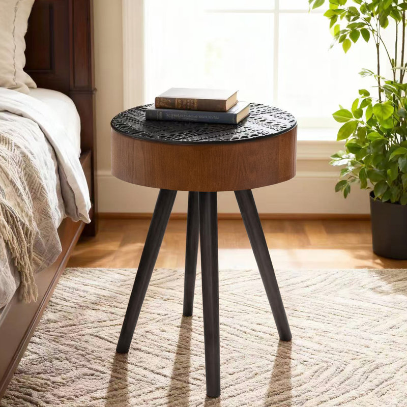 Table de chevet ronde de 15,7 pouces, pieds en bois massif, espaces étroits, salon principal, finition brune et noire, construction, routine d'installation simple, combinaison de couleurs, table,
