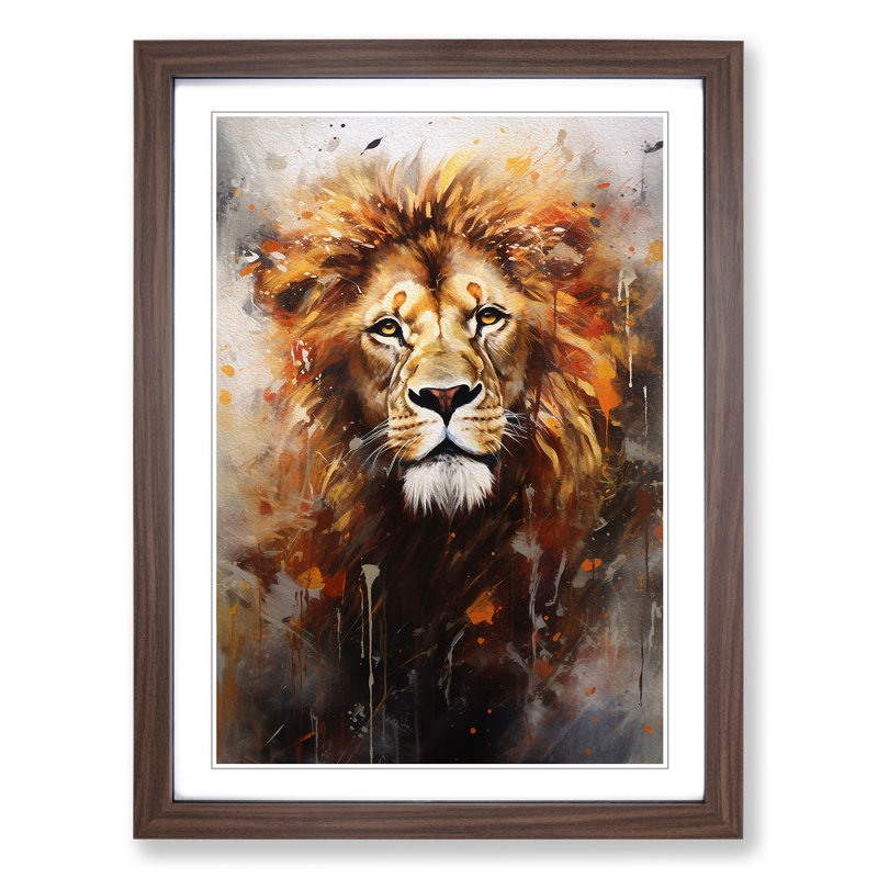 XYZ-FRM-V1223-4243 Lion Informel No.2 - Single Picture Frame Print on Wood, 34cm H x 25cm W x 2cm D, Walnut