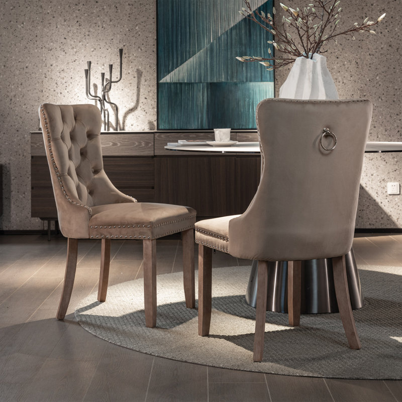 Allena Tufted Wing Back Dining Chair, Khaki, White