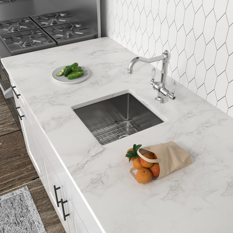 Undermount 16 Guage Single Bowl Kitchen Sink With Bottom Grid And Basket Strainer, 17" L x 19" W 
