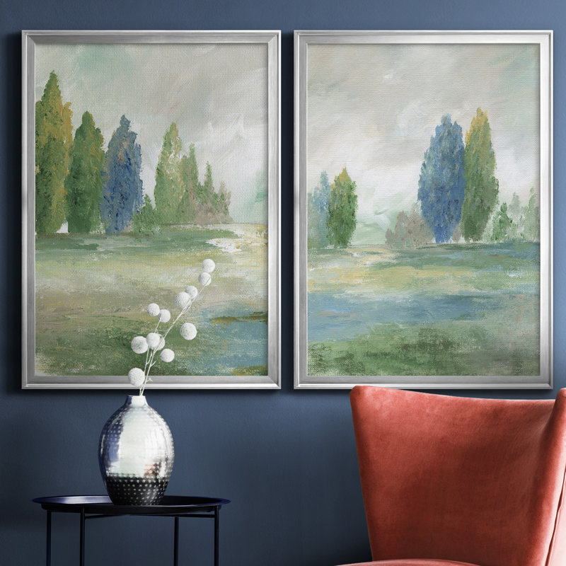 Jeweled Valley I - Ensemble de 2 reproductions d'art, Toile encadrée, H 18,5 po x l 49 po, Argent argent