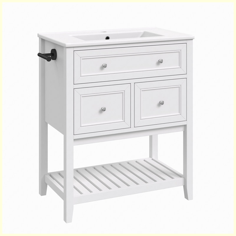 Meuble-lavabo de salle de bain autoportant en panneau de fibres à densité moyenne blanc 30 po avec rangement à fermeture en douceur