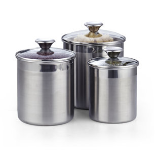 Home Basics 4-Piece Glass Canister Set with Stainless Steel Lids