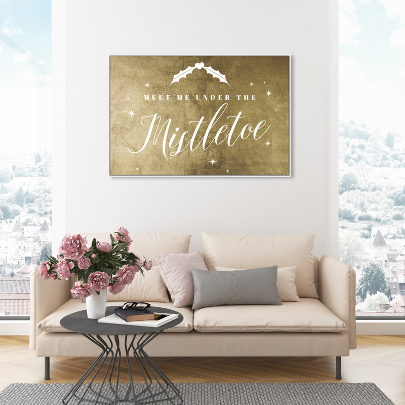 Under the Mistletoe Gold - art textuel sur toile, H 30 po x l 45 po, Cadre flottant blanc
