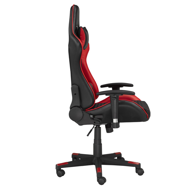 Fauteuil de jeu et de course pivotant en similicuir ergonomique Inbox Zero, Noir / rouge
