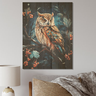 Starry Night Owl Guardian I - Owl Animal On Wood Print