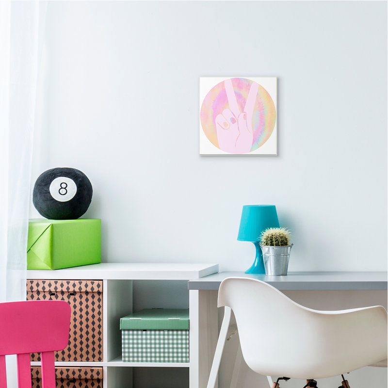 Signe de la paix à la main avec motif rose, H 12 po x l 12 po x P 0,5 po, Plaque en bois