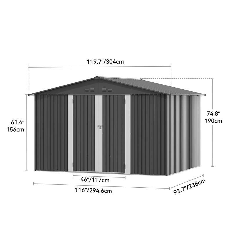 10 ft. W x 8 ft. D Metal Lean-To Storage Shed, Gray