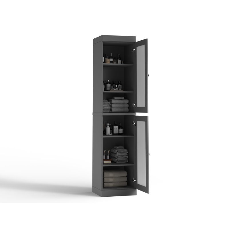 Palace Imports 100% Solid Wood Bathroom Storage Cabinet, Frosted Glass Doors, Adjustable Shelves, 16.5" Wide, 71.5" Tall