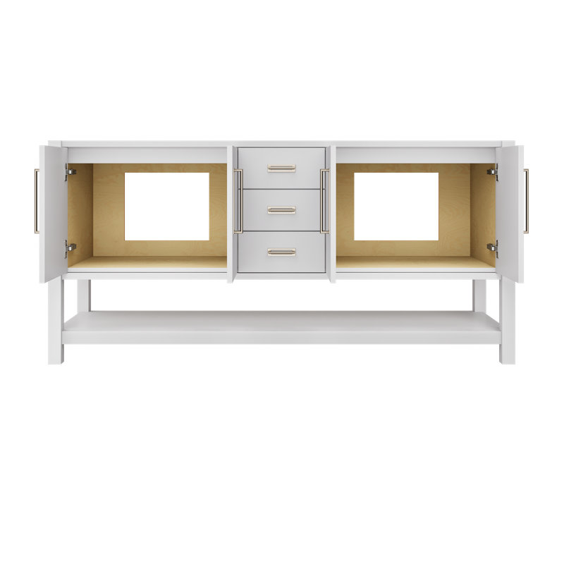 Meuble-lavabo double Kiawah, Blanc résistant, 72", Nickel satiné
