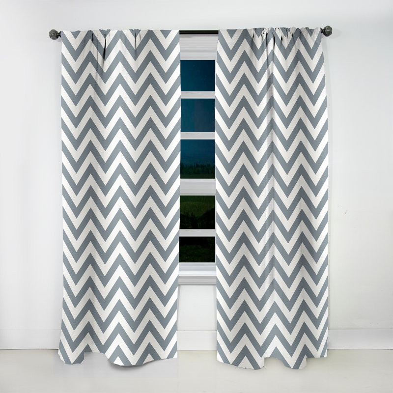Motif à chevrons géométriques neutres gris et gris - 1 rideau obscurcissant à chevrons, L 52 po x L 95 po