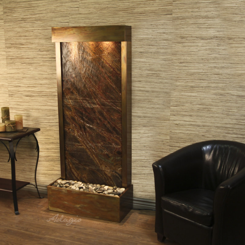 Harmony River Fountain with Light, Rainforest Brown Marble, Rustic Copper