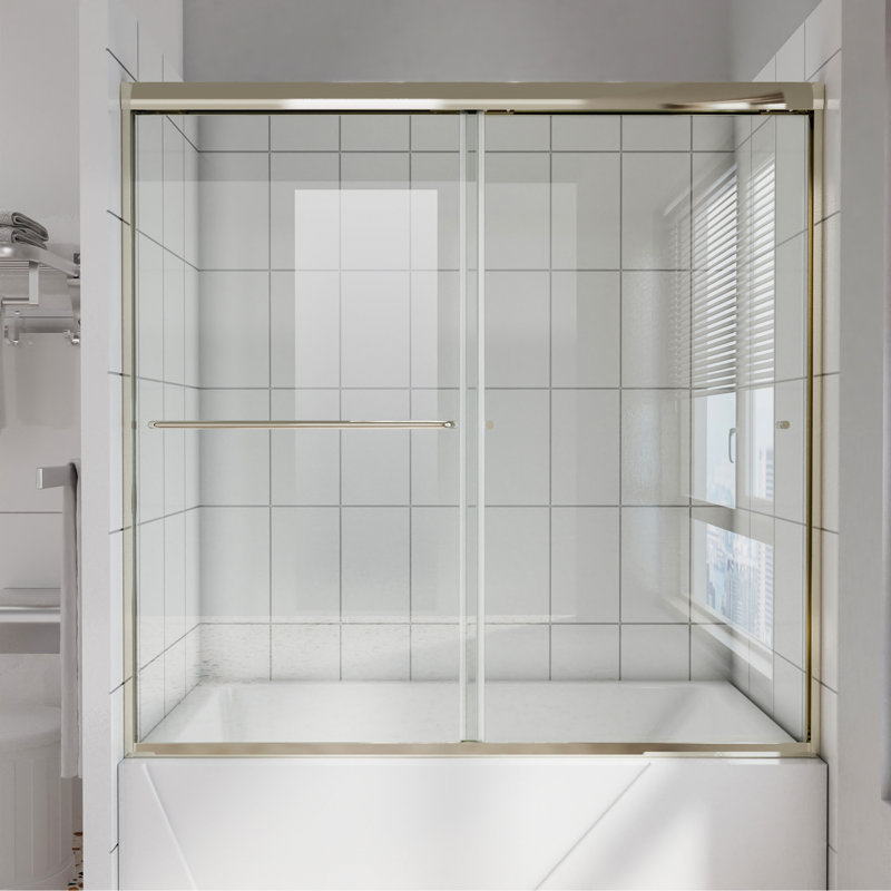 Porte de douche coulissante double demi-cadre l 56 "x H 58" x H 56 ", Nickel brossé