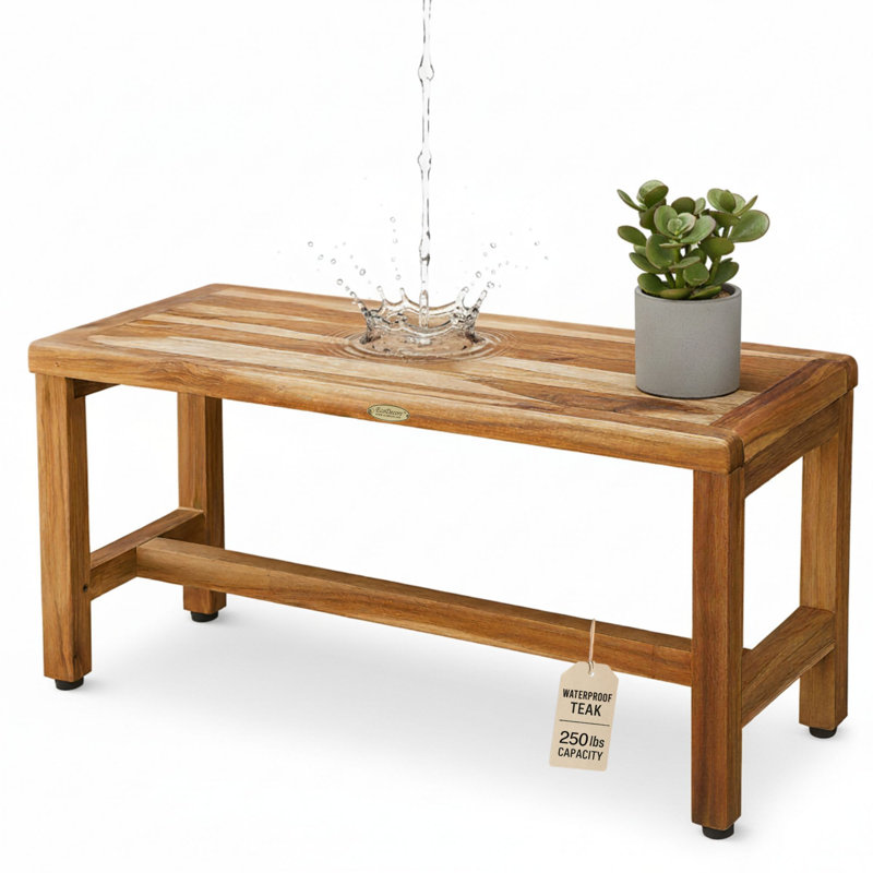 EcoDecors Eleganto Earthy Teak Classic Shower Bench in Earthy Teak Finish - 35 inches Length