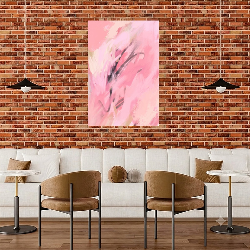 Impression d'art mural abstraite rose, onirique et expressionniste, H 48 po x l 32 po