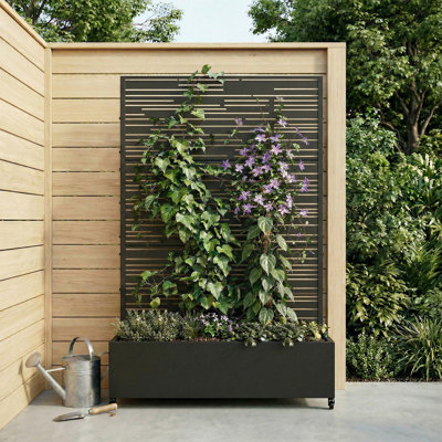 Lit de jardin en métal avec treillis et roues H 6 pi x l 4 pi - noir