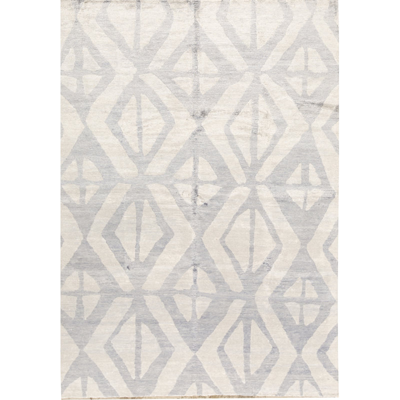 Tapis bleu clair de haute qualité noué à la main, Rectangle 5 pi 11 po x 8 pi 4 po