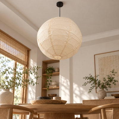 24 Inch Black Japanese Style Xuan Paper Globe Pendant Light for Warm Dining Bedroom and Living Room Ambiance