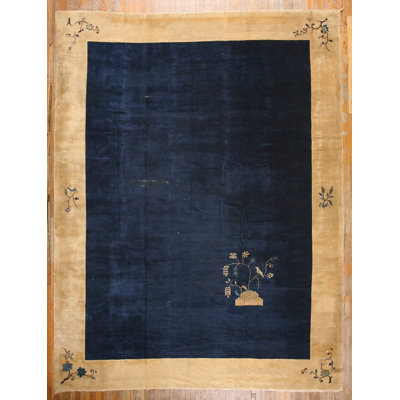 Antique Peking Chinese Allover Beige, Blue Navy 1920s Rug